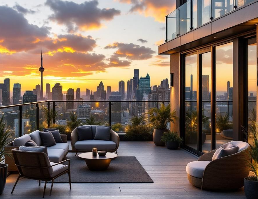 Luxury penthouse terrace with Toronto skyline views